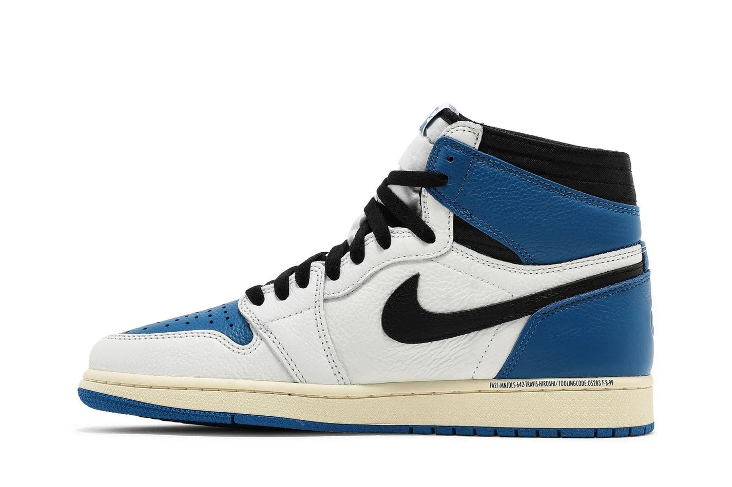 Air Jordan 1 Retro High Fragment Design x Travis Scott Couro Branco Azul